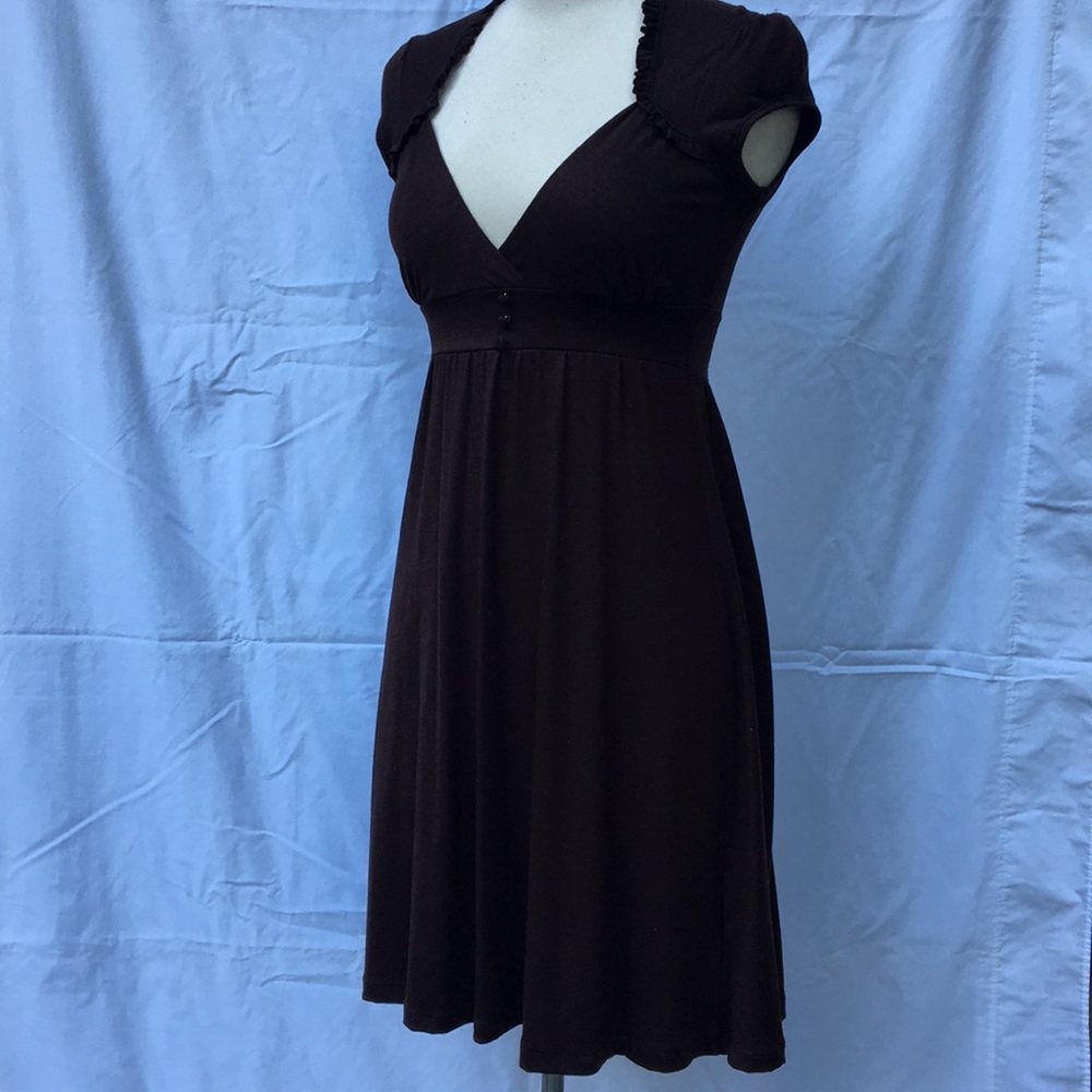 Chocolate Cap Sleeve Frill Dress